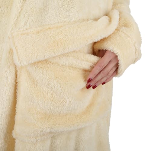 Sweat à capuche beige brossé isolant et chaud en coton épais - 4