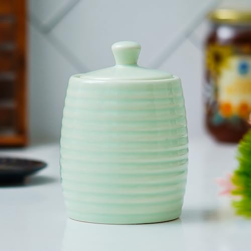 Image of Ceramic Storage Jar with Lid for Kitchen 500 ml|Ceramic Container for Tea, Coffee, Sugar & Spices | Airtight Pickle /Barni Jars with Lid | Multipurpose Countertop Food Storage Canister for Home | Green