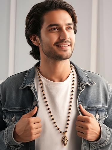 Image of Gold Plated Karungali Necklace with Lord Ganesha Pendant | Authentic Karungali Beads | Spiritual Protection & Positivity | Handmade Mala for Men & Women | Certificate of Authenticity