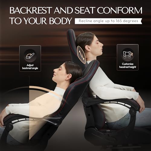 Dowinx Gaming Chair Big and Tall, Ergonomic Computer Chair with Footrest and Massage Lumbar Support, High Back Comfortable Gamer Chair for Adults 400Lbs PU Leather for Office Game, image 2