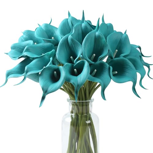 Image of SITUMEIZI 24 Pcs Teal Fake Flowers Artificial Calla Lily