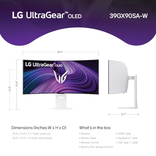Image of LG 39GX90SA-W 39-inch Ultragear WQHD (3440 x 1440) OLED Curved Gaming Monitor 240Hz, 1ms, NVIDIA G-Sync Compatible, AMD FreeSync Premium, VESA DisplayHDR True Black 400, webOS, USB Type-C, White