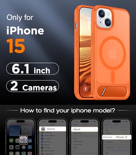 Image of Magnetic Compatible with iPhone 15 Case, [Built-in Invisible Kickstand][Compatible with MagSafe] [Military Grade Shockproof] Slim Translucent Matte Phone Case for iPhone 15 6.1 inch