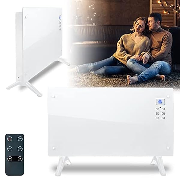 Aufun Smart riscaldatore elettrico,convettore in vetro 2 livelli di calore 1000 e 2000 watt, riscaldatore a convezione con telecomando, display touch LED,timer 24 ore,modalità ECO,IP20（bianco）