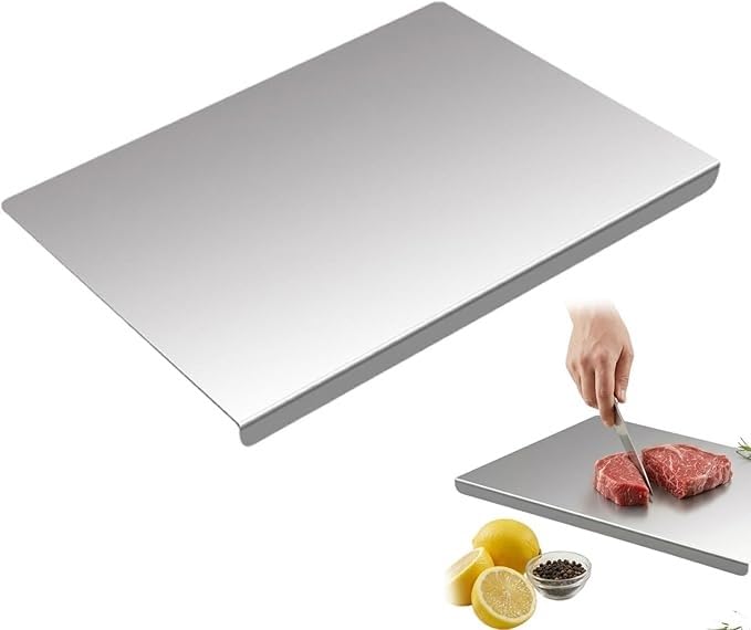 Planche à découper inox 30x50cm avec bord d'arrêt pour protection de plan de travail cuisine