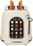 Mecity Retro Toaster 2 Slice, Touch Screen Toaster 120V 825W, Cream Color