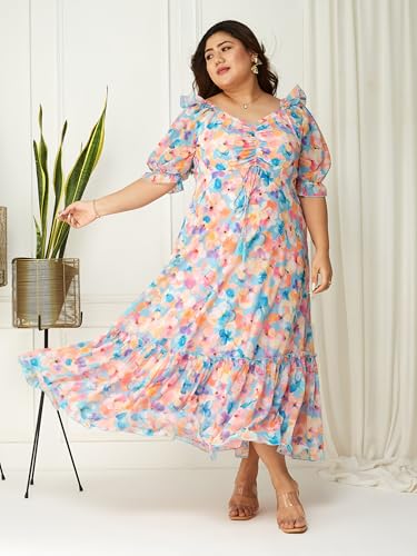 Image of Miss Chase A+ Women's Bohemian V-Neck Flutter Sleeve Chiffon Relaxed Fit Wrap Maxi Dress