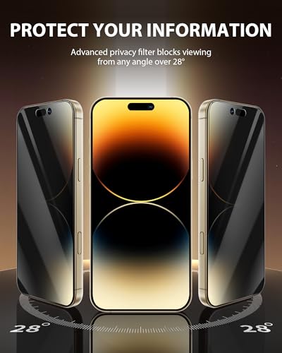 Image of PDDKISS 2 Pack Privacy Screen Protector for iPhone 14 Pro Max (2022) 6.7 inch Black Anti Spy Tempered Glass