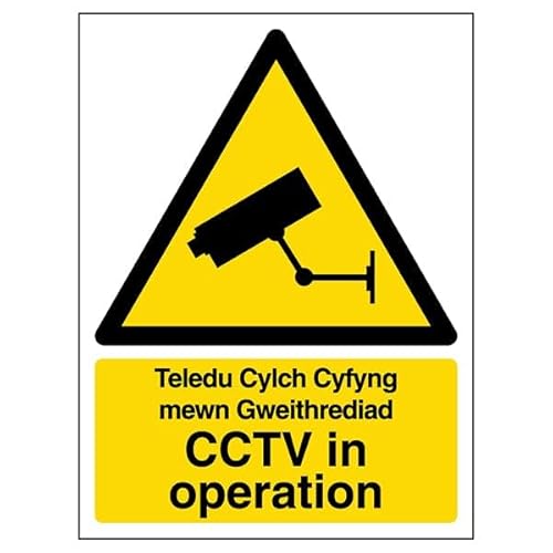 V Safety Welsh/English - CCTV In Operation - Portrait 200 x 300mm - 3mm Aluminium Composite Safety Sign