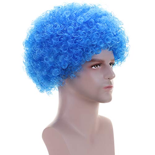 Image of FREE BEAUTY Fluffy Afro Synthetic Clown Wig for Men Women Cosplay Anime Party Christmas Halloween Fancy Funny Wigs (Blue)