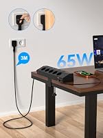 PASSUS Mehrfachsteckdose mit 2 USB C 65W, Verlängerungskabel 3M, Schwarz – Ansicht 2