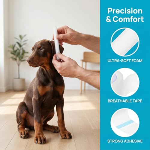 Image of POPETPOP Dog Ear Posting Kit 10 Pcs Foam Ear Stand Rods with 3 Rolls of Adhesive Tapes Puppy Support Accessories for Standing Support and Dog Correction