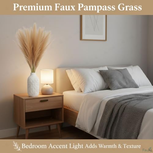 Image of Pack of 4 Pcs Artificial Flowers Faux Pampas Grass Small Fake Flower Plant for Home Decor, Office, Bedroom, Living Room, Table Decoration, Dried Plants (Without Vase Pot) (Light Brown)