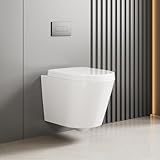 Hänge WC Spülrandlos Toilette Komplettset, Wand-WC mit Abnehmbarer Absenkautomatik und 360° Tornado-Spülung, Geräuscharm, D-Form Lang 51 cm, Vollrand Deckel, Weiß