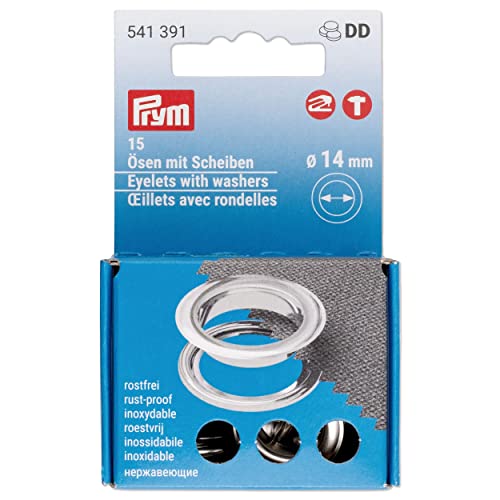 Prym 541391 Eyelets with Washers Diameter 14 mm Silver Pack of 15 for Vario Creative Tool Silver