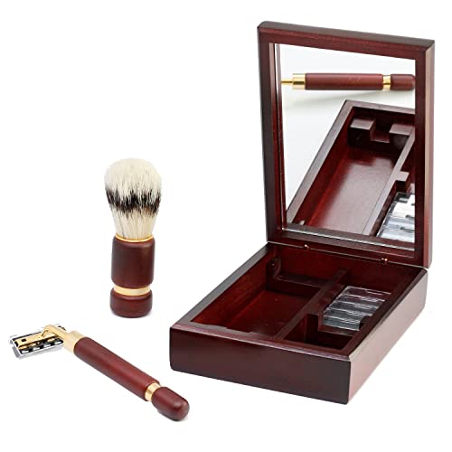 Set de afeitado con estuche de madera con espejo. T-01