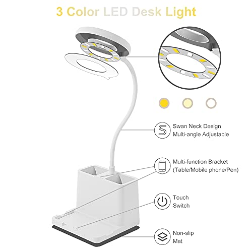 Desk Lamp with Organizer, 3 Color LED Desk Light, Dimmable Dorm Lamp, Plug-in Study Lamps for Desk, Flexible Gooseneck, Office Desk Lamp, LED Desk Lamp, Small Lamp for Desk, Laptop Video Call Light - Image 3