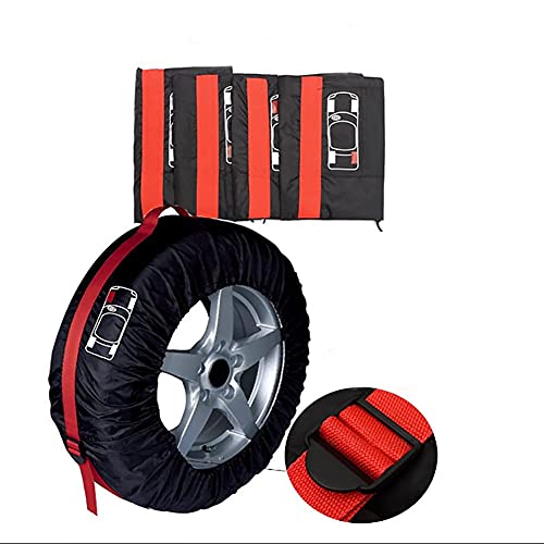 Image of Set of 4 Spare Tire Cover Tote Upgraded 420D Version Portable Dustproof Wheel Storage Bag with Handle Easy Transportation for Trailer Truck Camper Auto Universal Fit 17in-30in (Red, S)