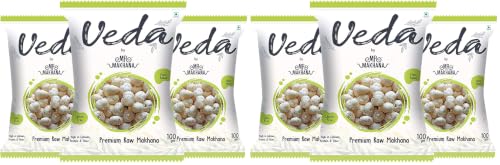 Image of Mr. Makhana Veda Premium Plain & Raw Phool Makhana & Foxnuts : Plant Based, Gluten Free, High in Calcium, Protein & Fiber (100 Gms) (Pack of 6)