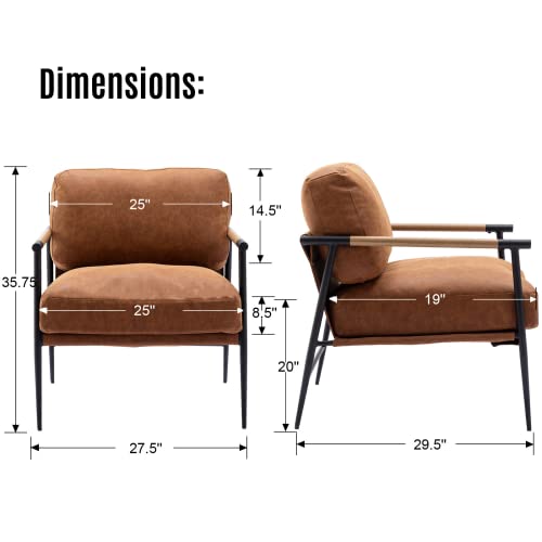 Lukealon Mid Century Pu Leather Accent Chair, Ultra Soft Living Room Chair With Metal Legs Modern Armchair Upholstered Comfy Seating For Bedroom Reception Area Reading Room, Browm #TOP1