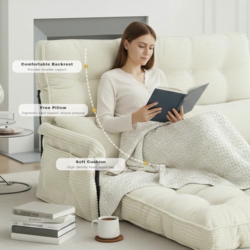Image of 5-Position Adjustable Floor Sofa Couch,Multi-Functional Bean Bag Bed,Foldable Lazy Sofa Sleeper Bed with Armrest,Ideal for Reading and Playing (Beige)