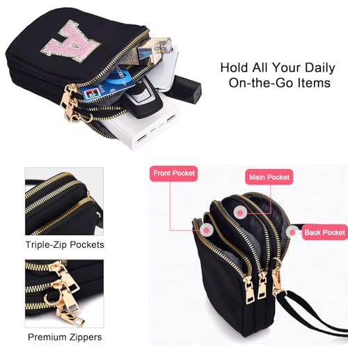 Cell Phone Purses with Crossbody Strap Letter Style, Nylon Small Crossbody Bags for Women Shoulder Bag-Black4