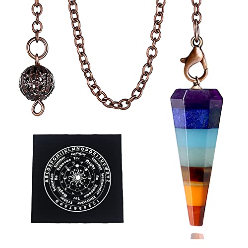 DUQGUHO クリスタル振り子 占い用 ダウジングチャクラストーン 六角振り子 ブロンズチェーン付き 魔女の宝石 レイキ ヒーリング 運命クイズアクセサリー