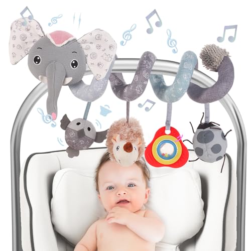 Image of FATI Baby Stroller Toys, Car Seat Toys for 0-6 Months, Sensory Toys for Newborns 0-3 Months, Infants Toys for Baby Crib Carseat with Squeaker Teether Rattles for 0 3 6 9 12 Months Babies Ideal Gifts