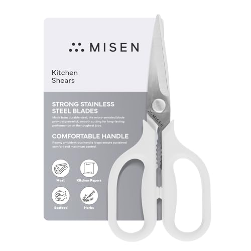 Image of Misen Heavy Duty Kitchen Shears - Comfortable Ambidextrous Scissors for Meat, Poultry, Herbs & More - Easy to Clean - German Stainless Steel - Small | White