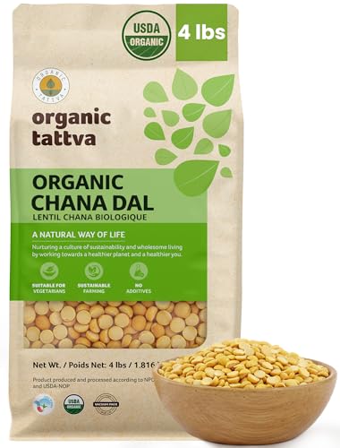 Organic Tattva Chana Dal (4 lbs) - Split Chickpeas Yellow Lentils Organic, Gluten Free, Vegan & Kosher - High Protein Lentils Dry - Pure Garbanzo Beans Dal for Everyday Nutrition - USDA Certified