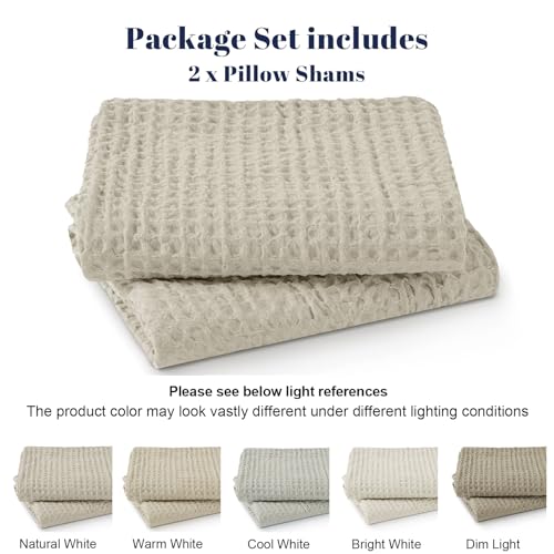 PHF Ultra Soft Waffle Weave Pillow Shams King Size, No Insert, 2 Pack 20\" x 36\" Pillowcases,Breathable & Skin-Friendly Pillow Cases, Stylish Decorative Bed Pillow Cases Covers, Light Taupe/Linen
