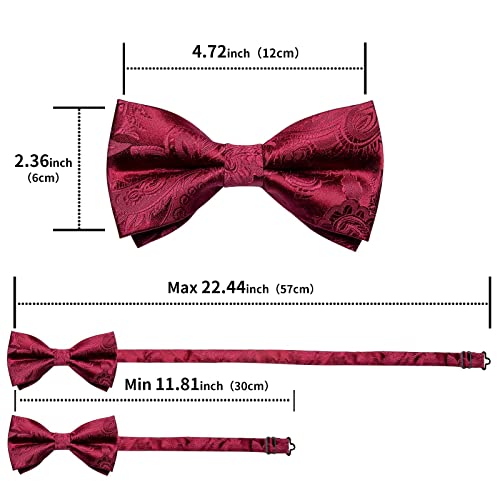 Image of DiBanGu Paisley Pre-Tied Bow Ties for Men Silk Adjustable Bowtie and Pocket Square Cufflinks for Wedding Party