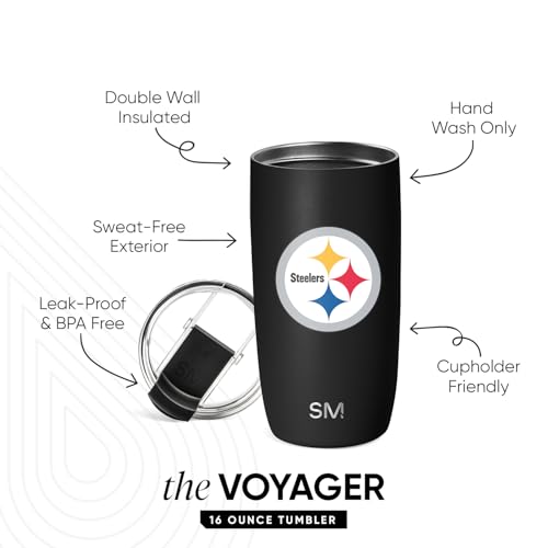 Image of Simple Modern Pittsburgh Steelers Coffee Mug with Flip Lid | 16oz | NFL | Voyager Officially Licensed Steelers Stainless Steel Coffee Tumbler | Football Gift for Men, Dad, Him, Her