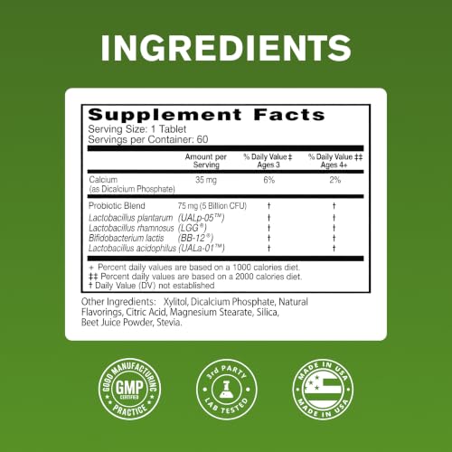 NaturalSlim Kids Probiotics for Digestive & Gut Health, Immune Support, 5 Billion CFU with LGG, BB-12 & 4 Probiotic Strains, 35 mg Calcium, for Children Ages 3+, Strawberry Flavor, 60 Chewable Tablets - Image 2