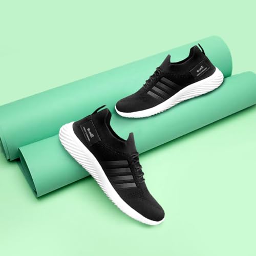 Image of BRUTON Men's Running Shoes | Lightweight Sports Shoes for Walking, Gym, Training Breathable Mesh Lace-Up Sneakers | Black