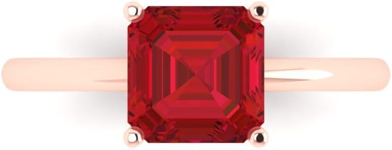 Clara Pucci 14K Solid Gold Ring for Women - 2 cttw Asscher Cut Simulated Ruby Rose Gold Solitaire Anniversary Bridal Ring