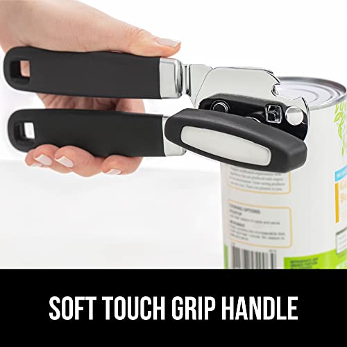 GORILLA GRIP Heavy Duty Stainless Steel Smooth Edge Manual Can Opener, Soft Comfortable Handle, Large Handheld Turn Knob, Built-In Bottle Openers, US Designed, Holiday Prep Kitchen Essential, Black image 6