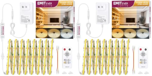 Image of EMITEVER COB LED Strip Light Tunable White 2700K-6500K, Dimmable CCT 24V LED Tape Light Kit 16.4ft, High Density 3200LEDs CRI90+, for Kitchen Under Cabinet Lighting Bedroom Bar Christmas (Pack of 2)
