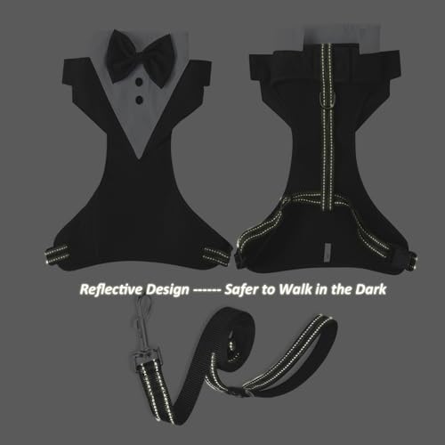 Image of HDKUW Dog Harness Leash Set, Adjustable Dog Vest Harness Set, Dog Tuxedo Costume Vest Harness for French Bulldog,Party Wedding Suit for Small Medium Large Dog S