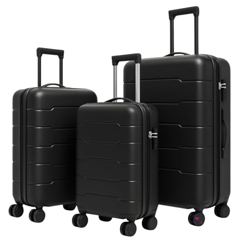 Image of 28-Inch Hard-Shell Luggage Suitcase | Lightweight 3.7 kg | 360 Spinner Wheels | 2-Way Zipper | Multi-Functional Lock | Business & Family Travel Trolley Bag (1, BLACK-20 24 inch 28 inch)