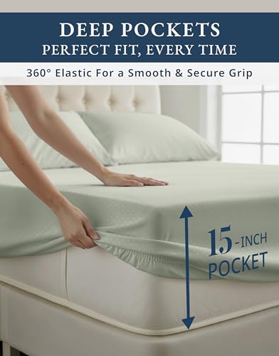 Image of LANE LINEN King Split Sheets for Adjustable Bed Sateen Weave - Mineral | Extra Deep Pocket King Sheet Set - 4-Piece Set, For Guests And Everyday Use, For A Silky Hotel-Style Bed, Cozy Feel