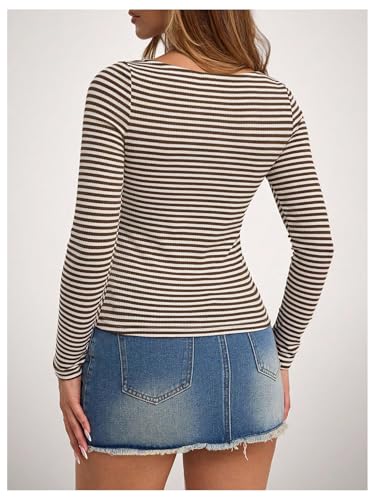 Milumia Women's Y2k Striped Boat Neck Top Fitted Long Sleeve Knit Tops3