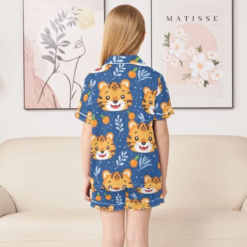 ALAZA Cute Tiger Persimmon Pajamas Satin Pajama Set Short Sleeve Button Down Sleepwear4