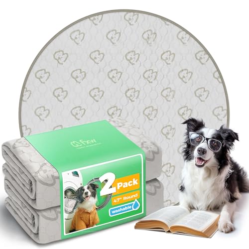 Image of FXW Washable Pee Pads for Dogs, Leak-Proof & Non-Slip, Specifically Designed for Whelping Box, 47 inch Round, Khaki, 2 Packs