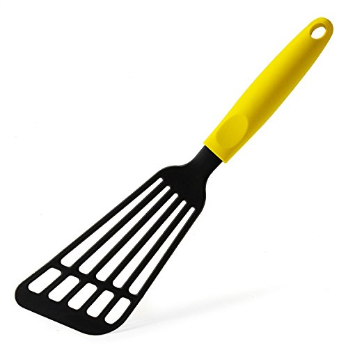 LEMCASE Nylon Espátula de Pescado - Turner Ranurado,Espatula perforada y tornero de pescado flexible con asas de silicona | Amarillo