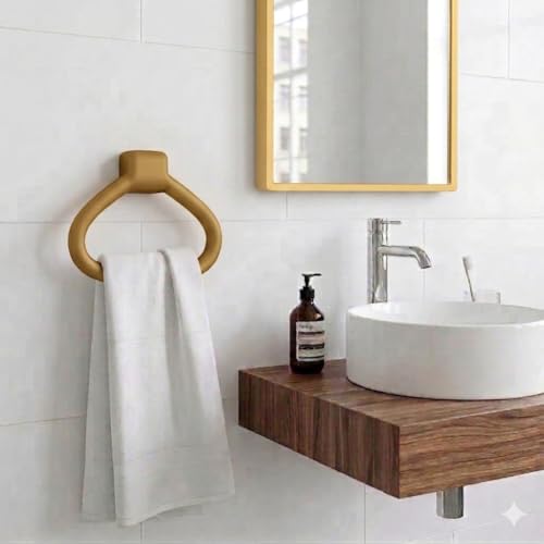 Image of Branco Modern Wall Mounted Towel Ring Holder | Self Adhesive Towel Ring for Bathroom | Premium Plastic Bathroom Hand Towel Hanger, Durable & Rust-Free, Easy Installation, Champagne Gold