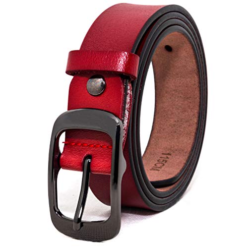 Women's Belt Genuine Leather Belt with Single Prong Alloy Buckle Red Black Brown2