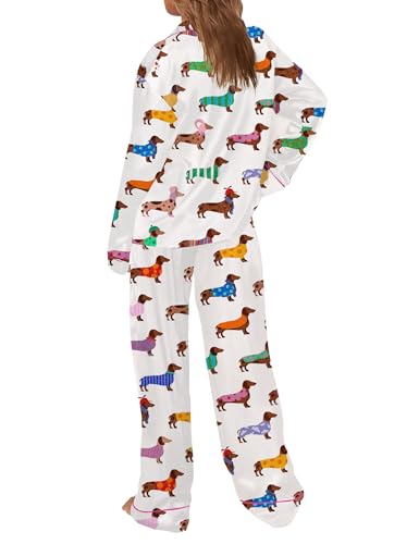 Image of SHESHOW Satin Pajamas Set for Women Set Long Sleeve Button Down Pjs Sets 2 Piece Loungewear Animal Sleepwear XS-XXL