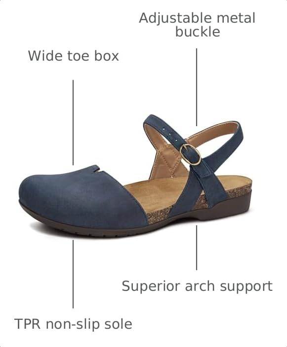 Image of PARTY Closed Toe Sandals Women, Barefoot Arch Support Flat Sandals for Office Work and Travel with Comfortable Cork Footbed