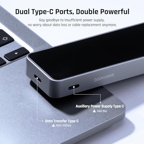 DockCase Smart SSD Enclosure 10s Power Loss Protection, M.2 NVMe Enclosure Real-time SSD Health Detection, Auxilliary Power Supprt USB-C 3.2 (10Gbps) for NVMe Up to 4TB - Image 5